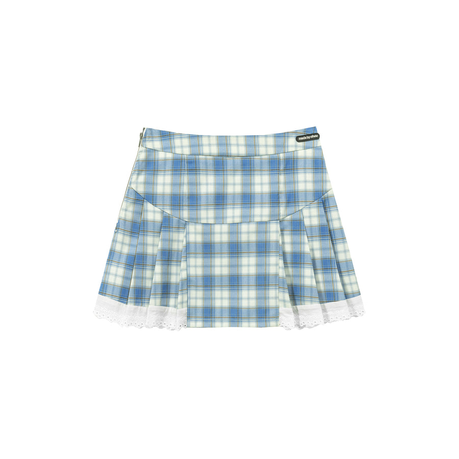 CHUU Checked Lace Hem Mini Skirt