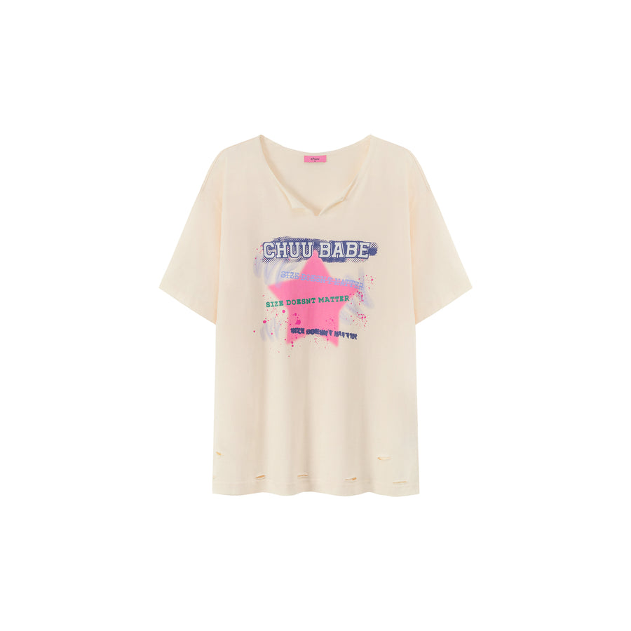 CHUU V-Trim Chuu Babe Star Distressed T-Shirt