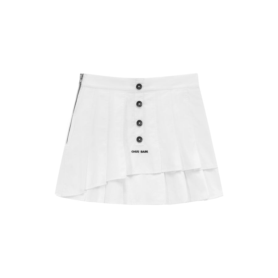 CHUU High Waisted Button Pleated Mini Skirt