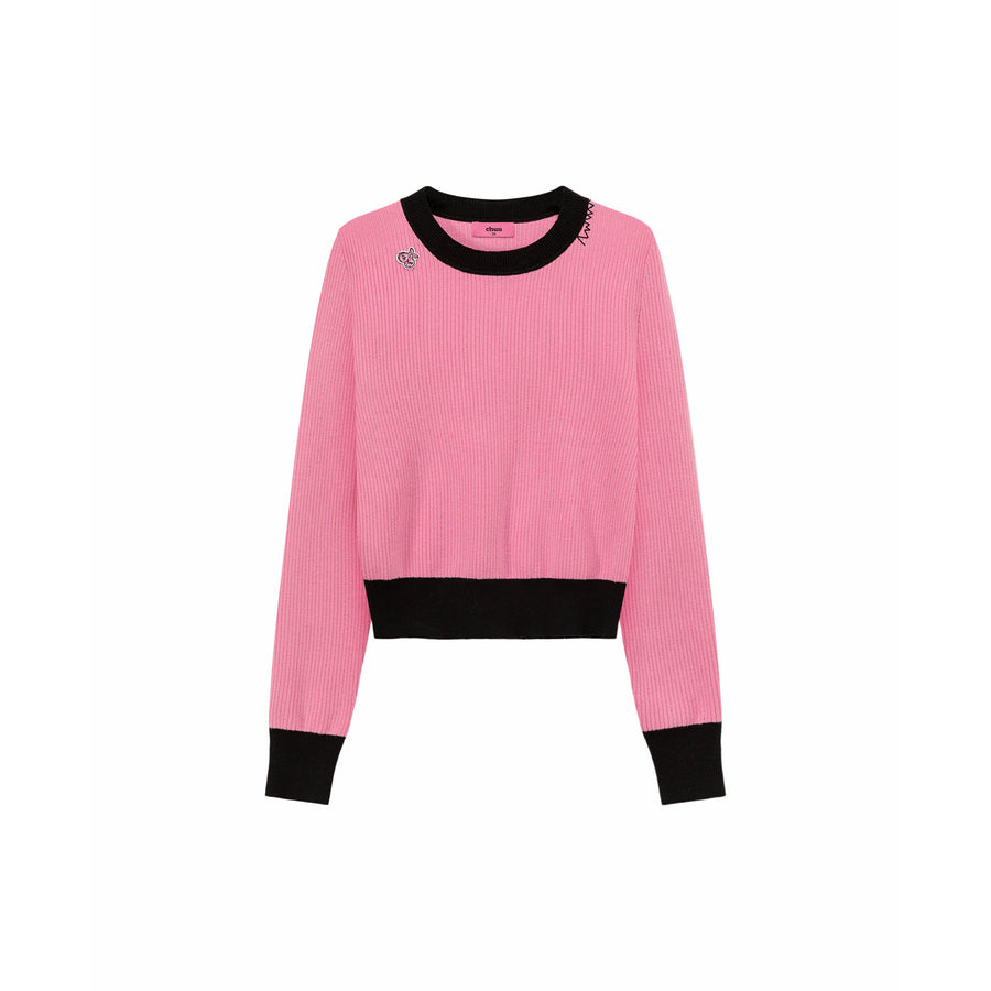 CHUU Color Lined Cropped Knit Top