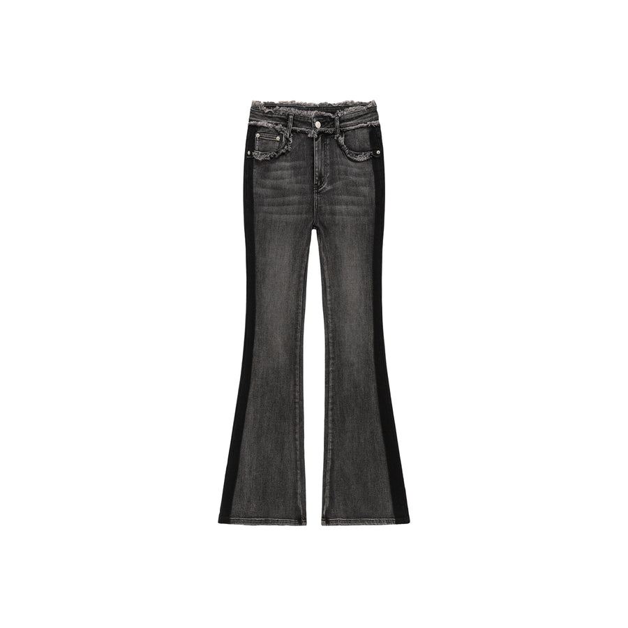 CHUU High Waist Frayed Bootcut Denim Jeans