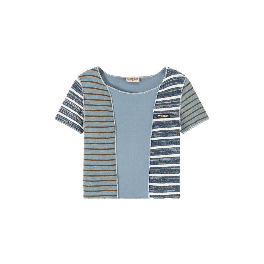 CHUU Contrast Striped Slim Cropped T-Shirt