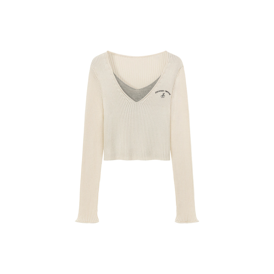 CHUU Color V-Neck Layered Knit Sweater