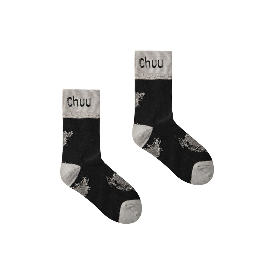 CHUU Chuu Lettering Distressed High Socks