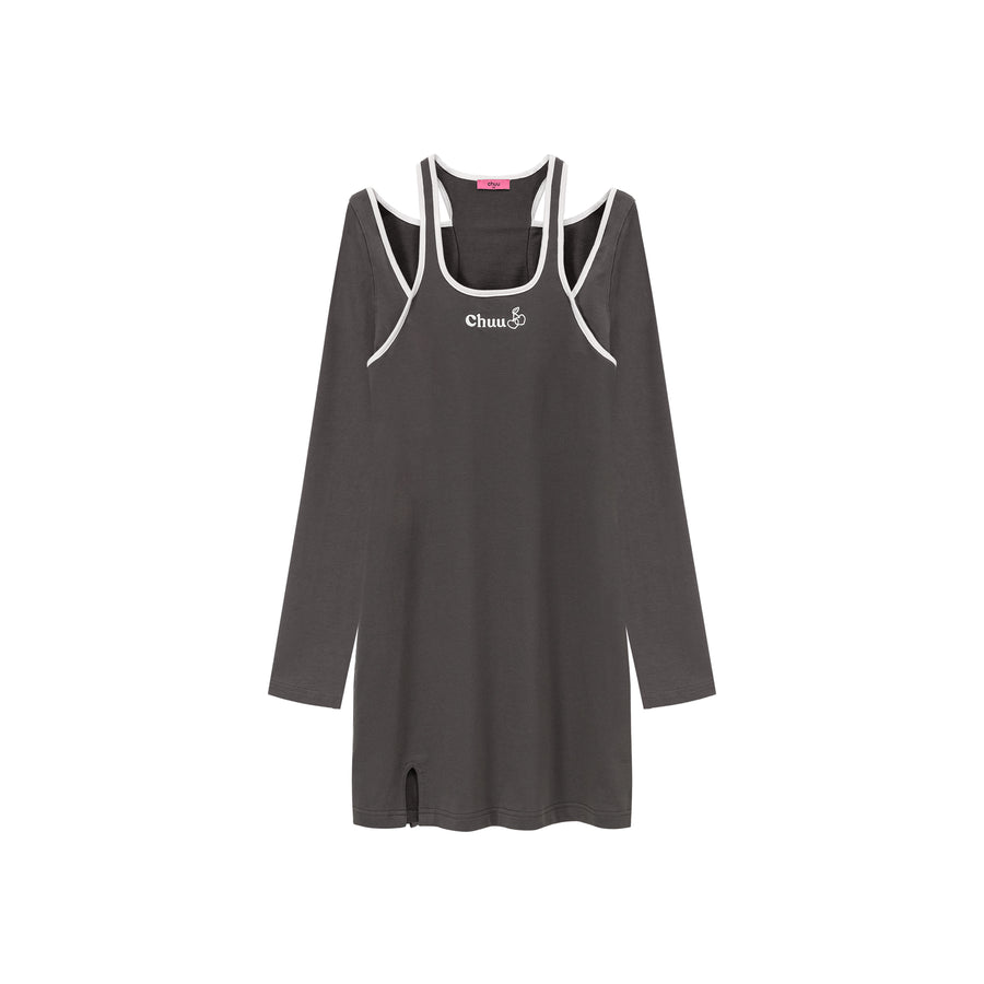 CHUU Off Shoulder Split Long Sleeve Mini Dress