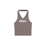 Logo Halter Neck Color Stripe Sleeveless Top