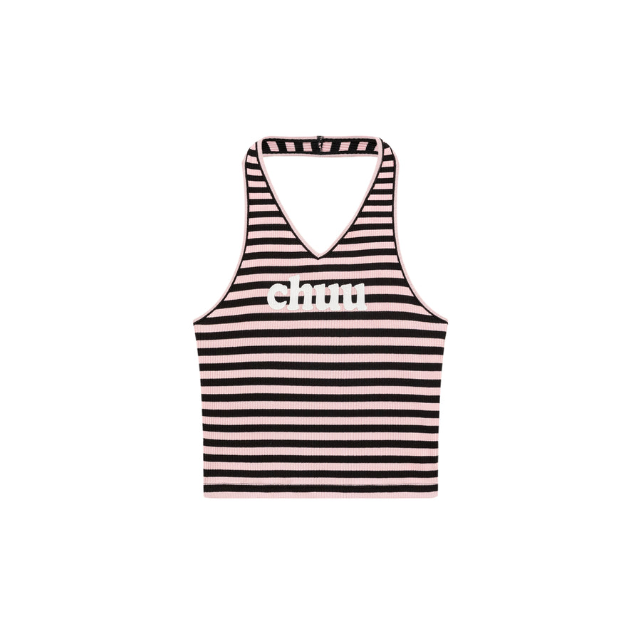 CHUU Logo Halter Neck Color Stripe Sleeveless Top