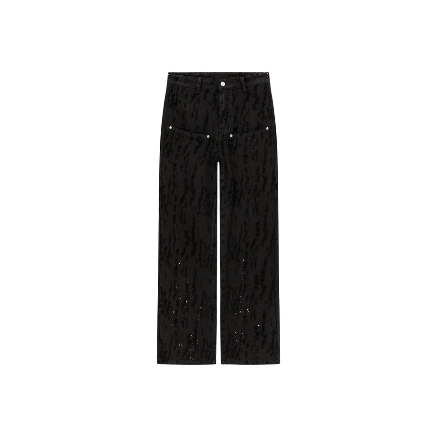 CHUU Frayed Ball Pattern Wide Denim Jeans