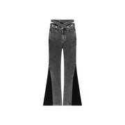 Criss Cross Belt Two Toned Bootcut Denim Pants