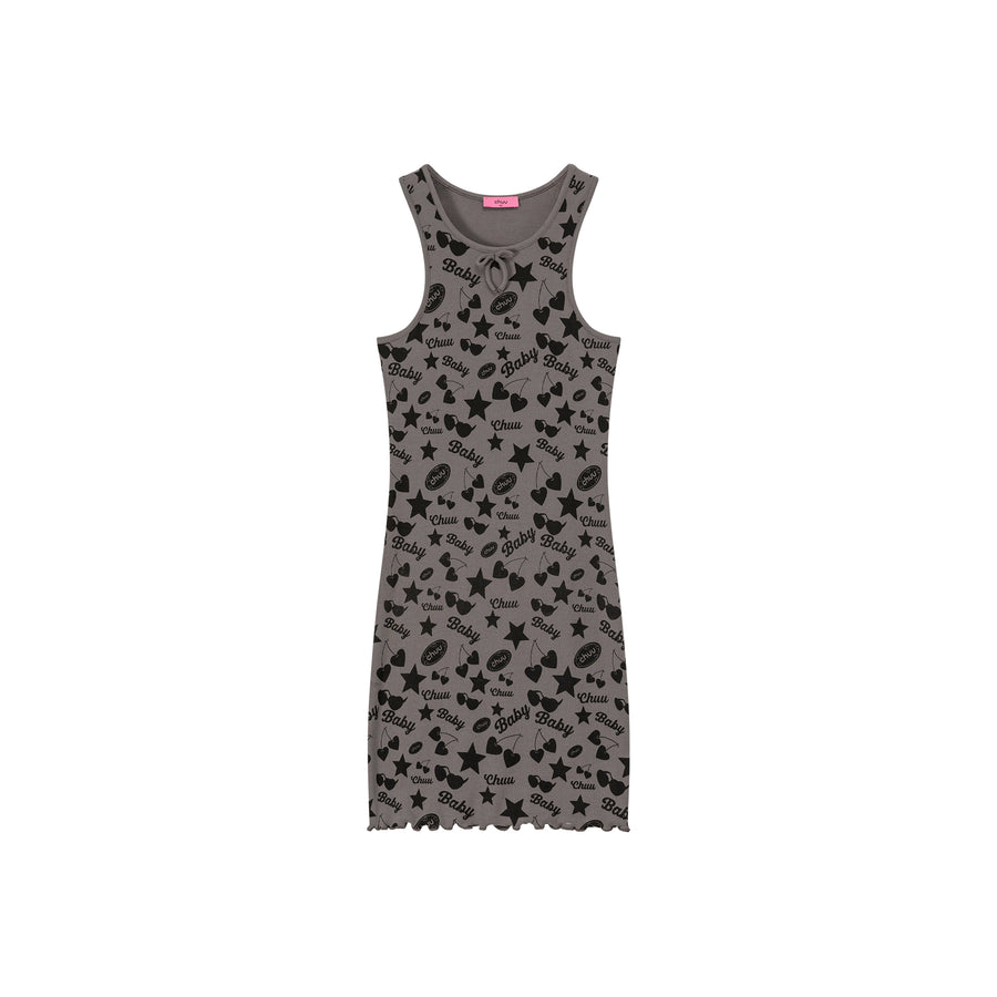 CHUU Frilly Hem Sleeveless Logo Mini Dress