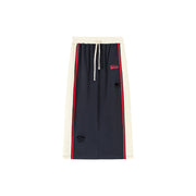 Vintage Distressed Colorblocked Drawstring Letter Embroidered Long Skirt