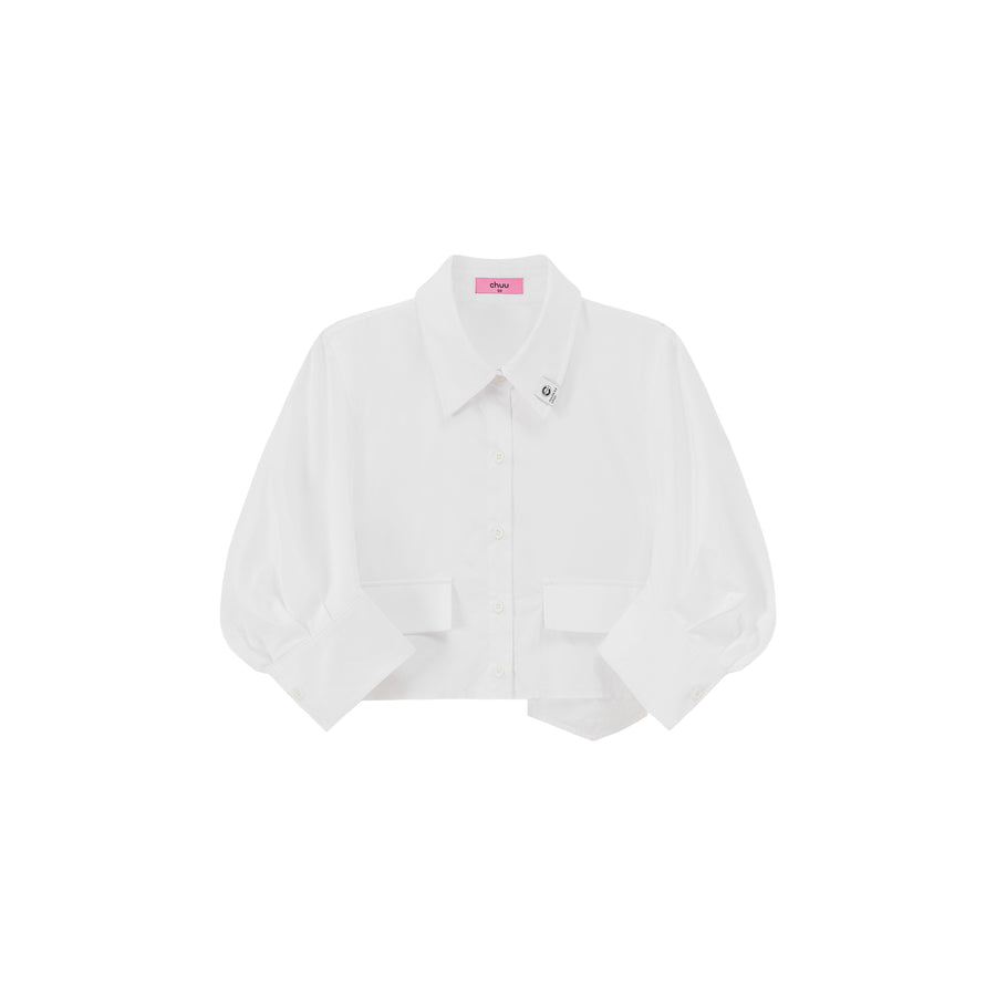 CHUU Puffy Sleeve Colored Pocket Crop Shirt