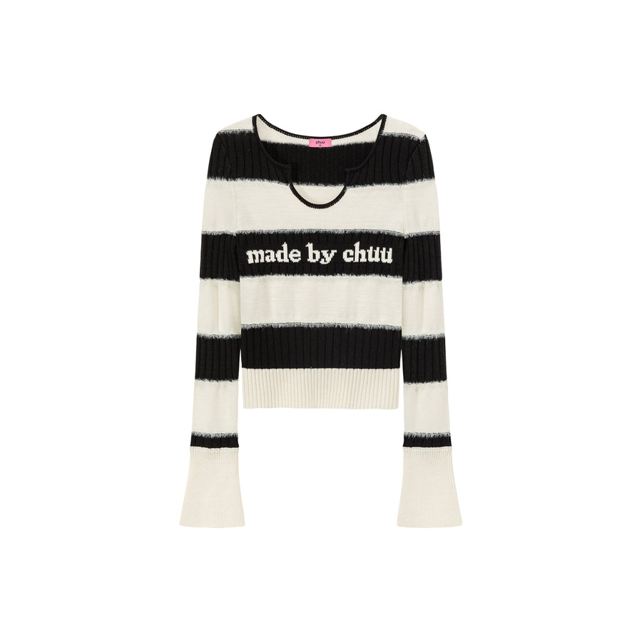 CHUU Logo Color Stripe Knit Sweater