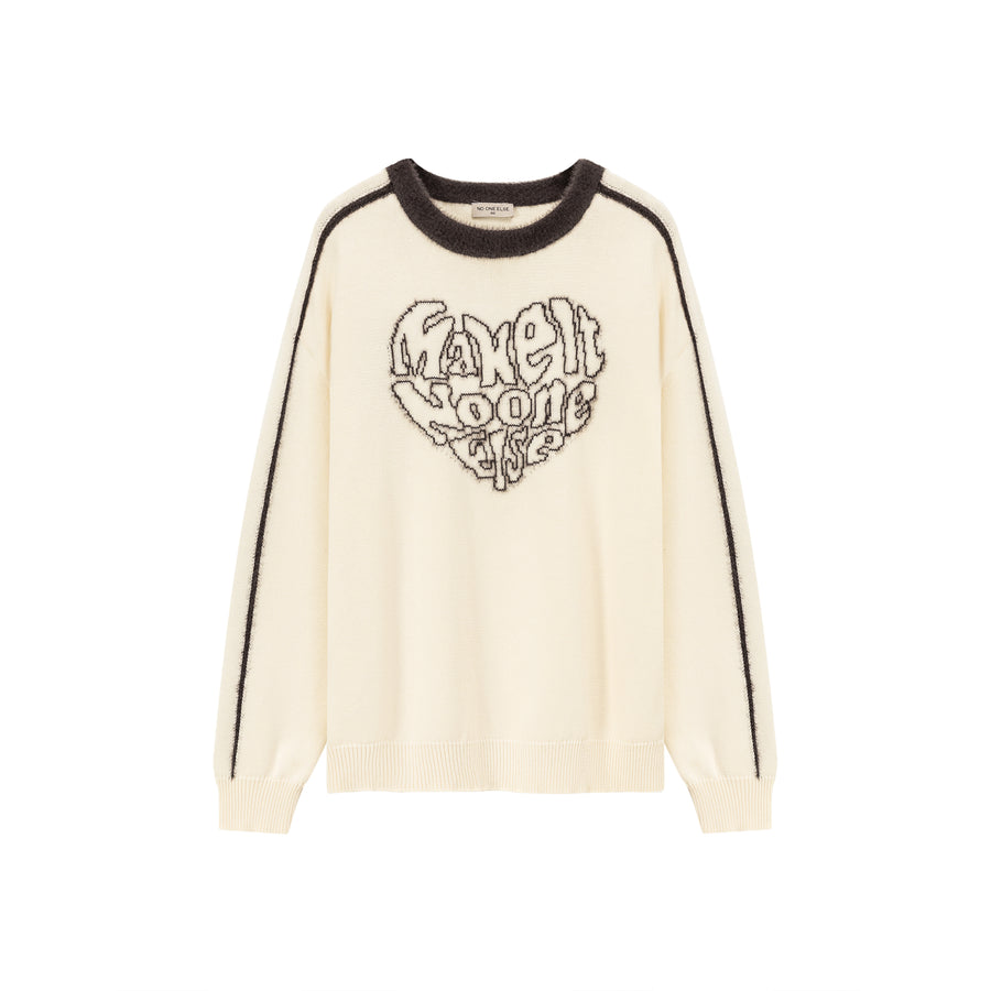 CHUU Heart Lettering Knit Sweatshirt