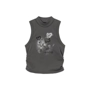 Size Doesnt Matter Heart Shirring Sleeveless Top