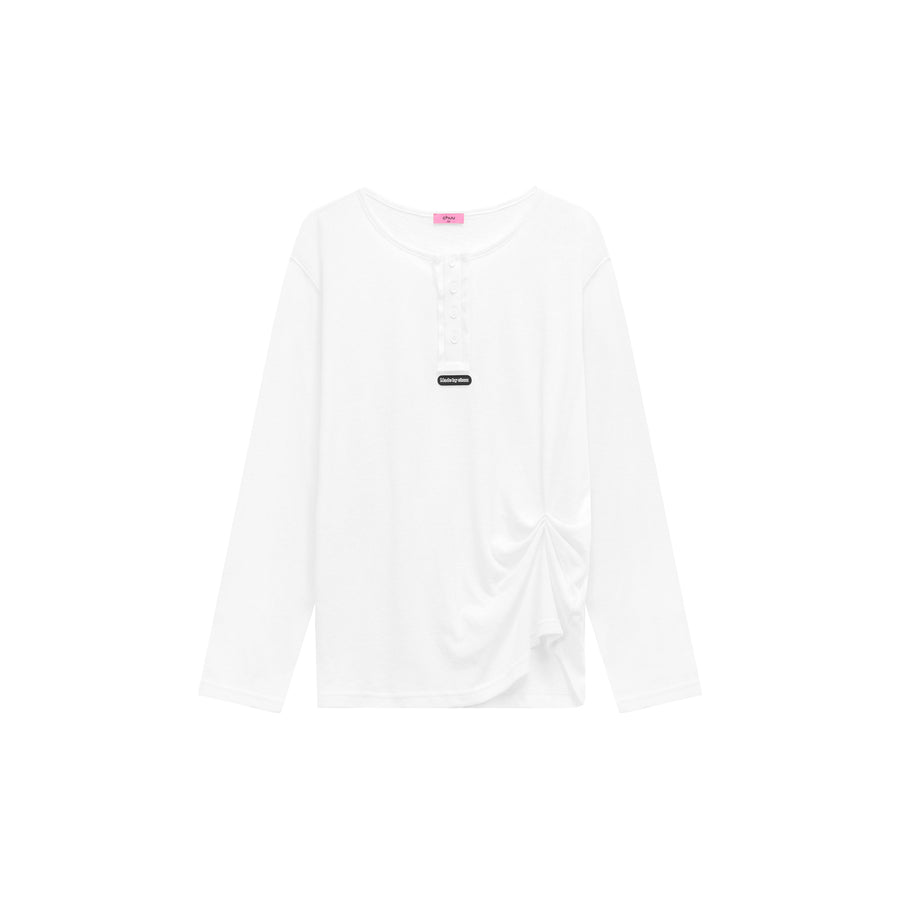 CHUU Button Side Shirring Basic T-Shirt