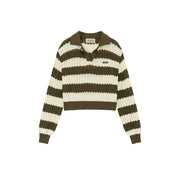 Color Combination Stripe Open Collar Knit Sweater