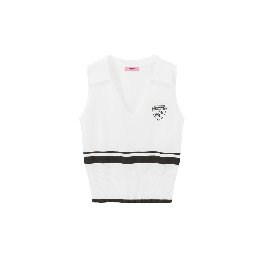 CHUU Knit Colorblock Open Collar Sleeveless Vest