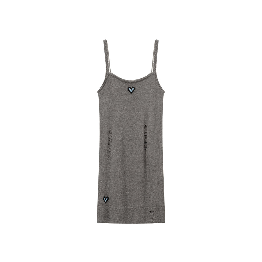 CHUU Heart Knit Distressed Sleeveless Top