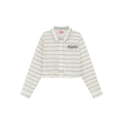 Logo Embroidered Cropped Striped Shirt