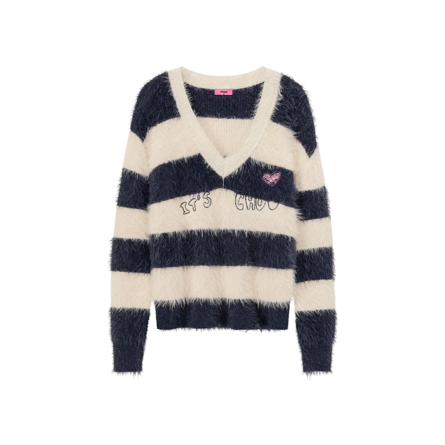 CHUU Striped V-Neck Knit Sweater