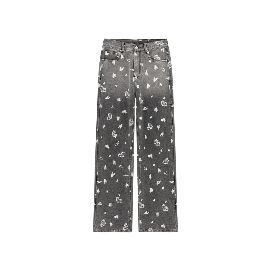 CHUU Heart Pattern Wide Denim Jeans