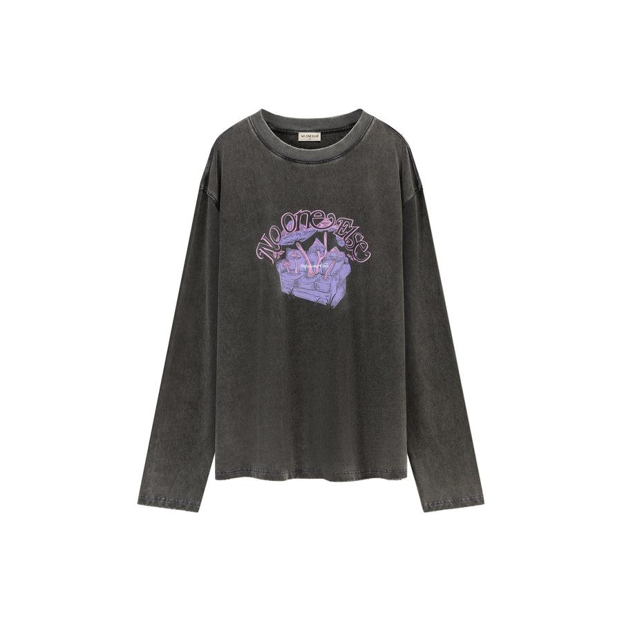 CHUU Printed Boxy Mushroom Long Sleeve T-Shirt