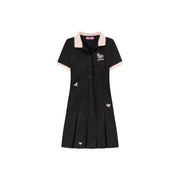 Polo Neck Pleated Short Sleeve Dress