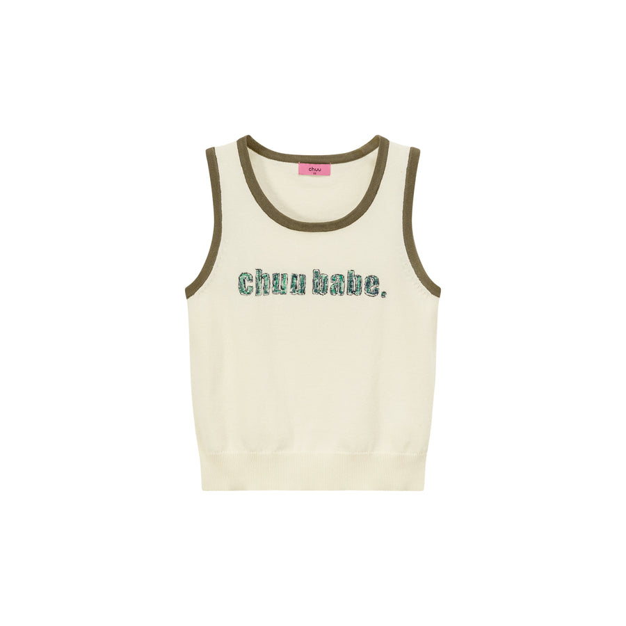 CHUU Logo Lettering Color Knit Sleeveless Top