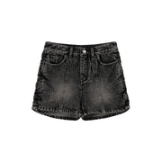 Side Shirred High Waisted Denim Shorts