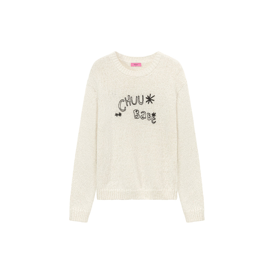 CHUU Macaron Color Logo Knit Sweater