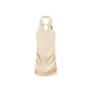 Halter Neck Front Keyhole Shirred Dress