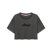 Chuu Lettering Logo Loose-Fitting Cropped Short Sleeve T-Shirt