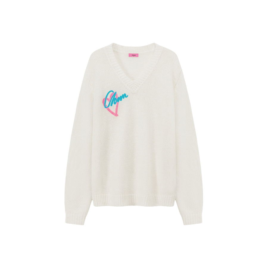 CHUU Heart V-Neck Knit Top