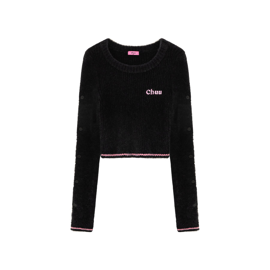 CHUU Slit Sleeves Button Crop Knit Sweater