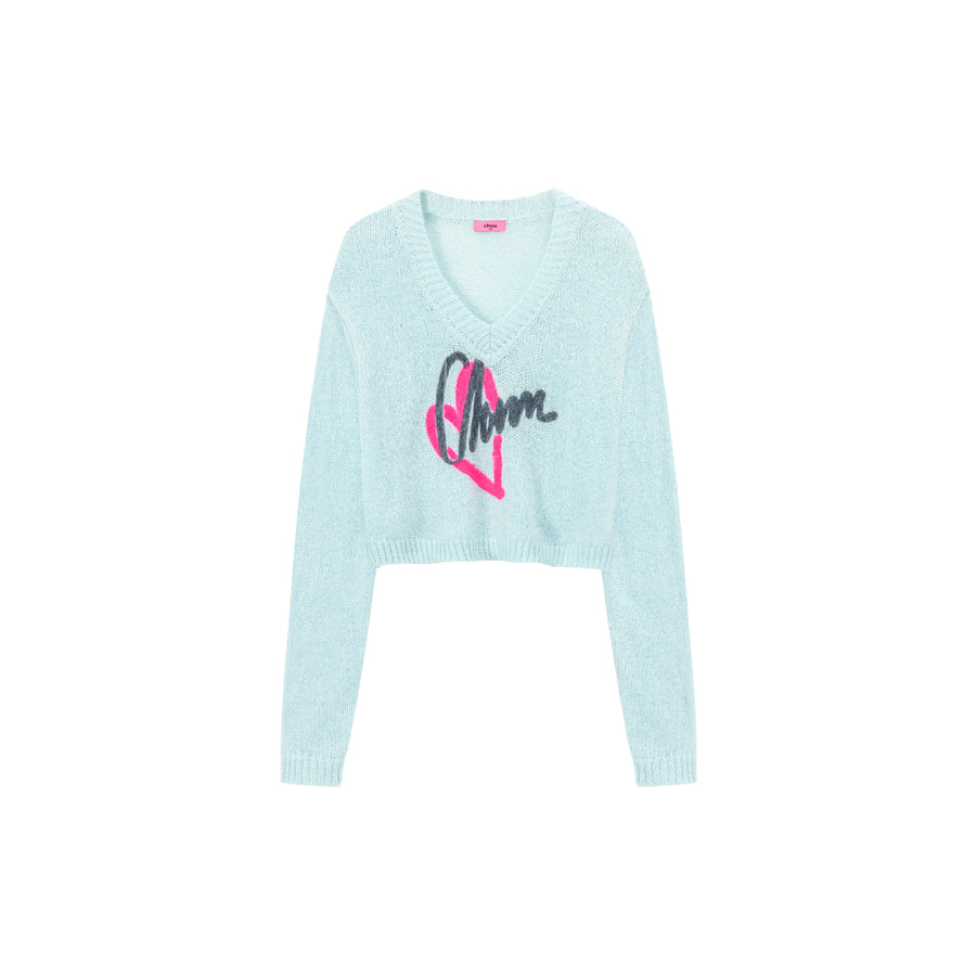 CHUU Logo Heart V-Neck Knit Sweater