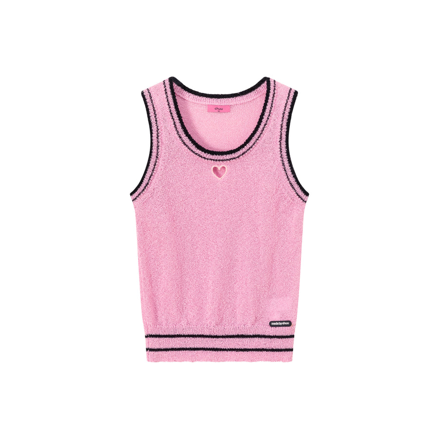 CHUU Contrast Color Lovely Heart Sleeveless Top