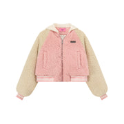 Raglan Color Combination Fluffy Jacket