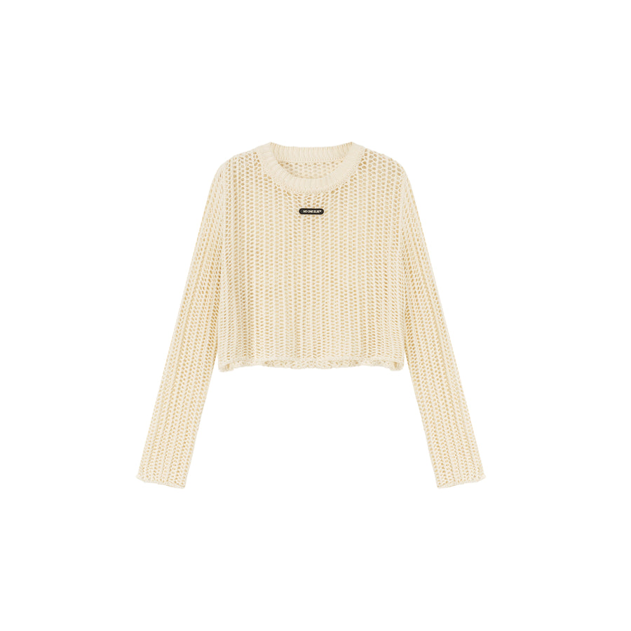 CHUU See Through Crop Knit Long Sleeve Sweater