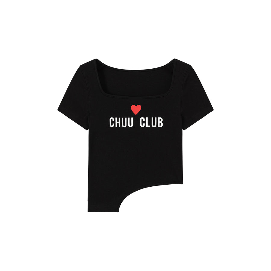 CHUU Square Neck Chuu Club Unbalanced T-Shirt