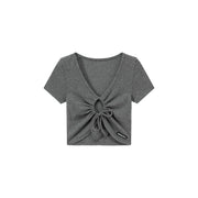 Front Keyhole String V-Neck Cropped Top