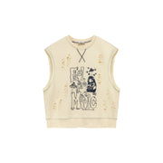 Music Distressed Printed Loose Vest