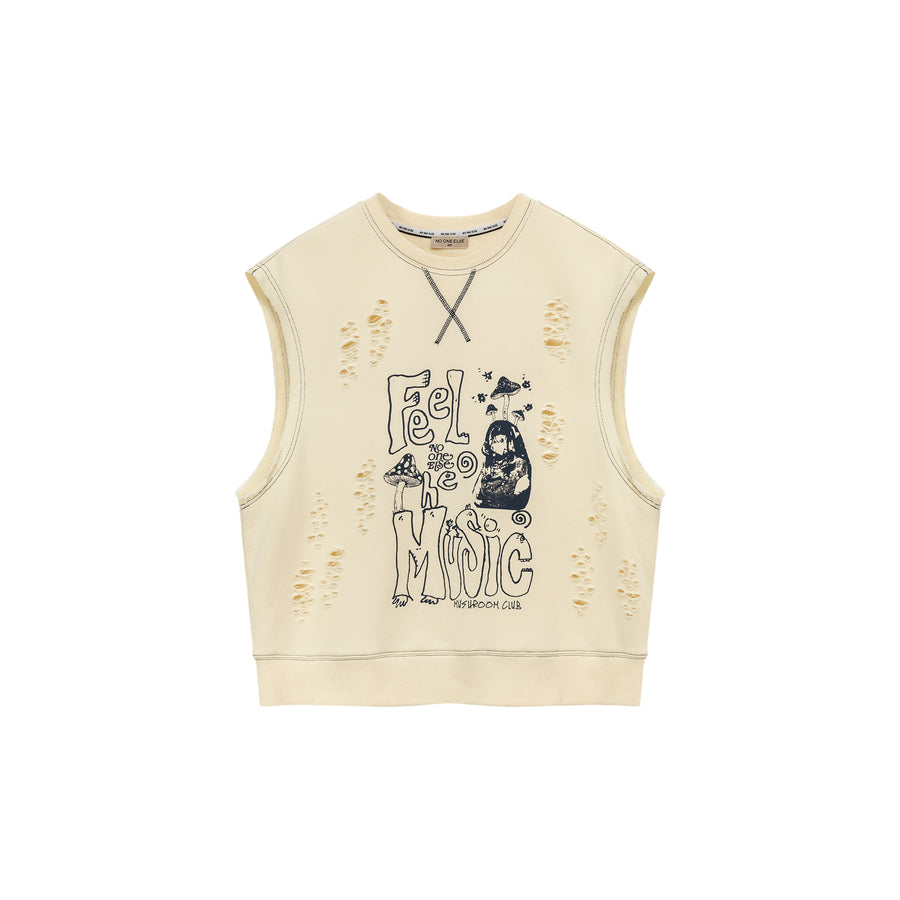 CHUU Music Distressed Printed Loose Vest