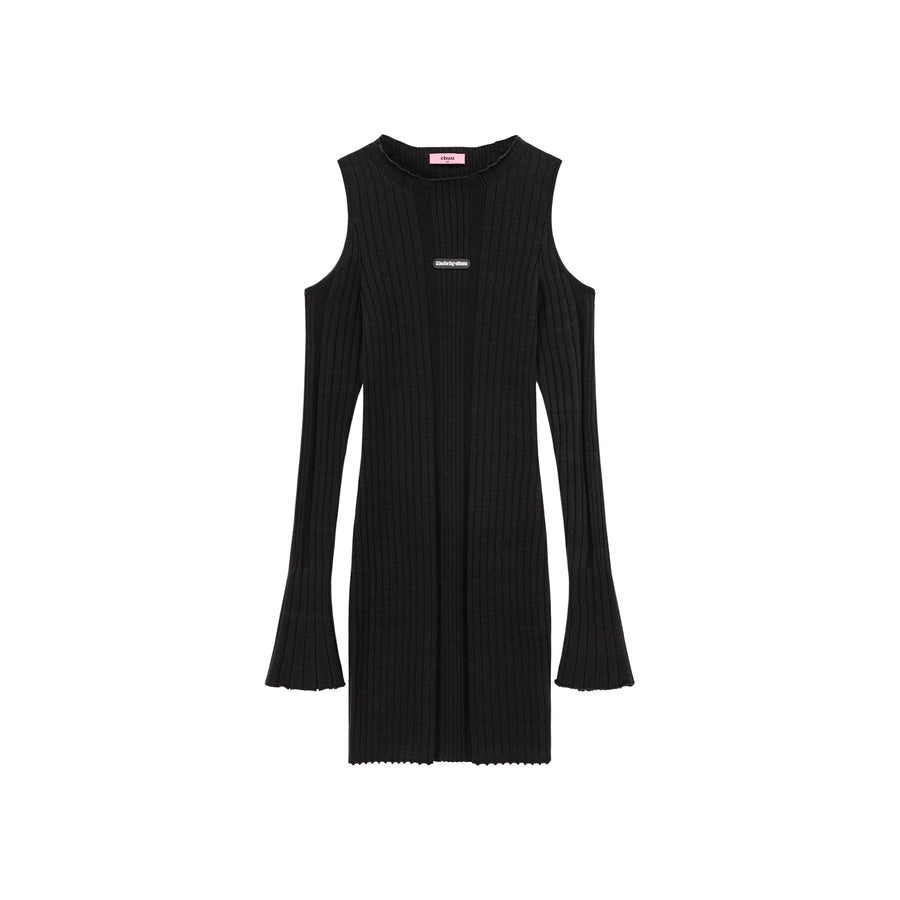 CHUU Off Shoulder Flowly Sleeve Knit Mini Dress