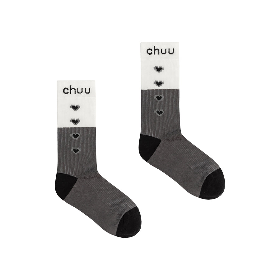 CHUU Logo Multi Heart Ribbed High Socks