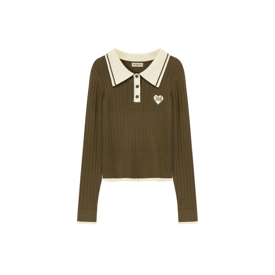 CHUU Polo Neck Color Combination Knit Top