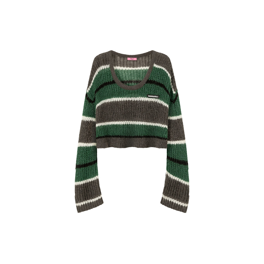 CHUU Color Combination Striped Cropped Knit Sweater