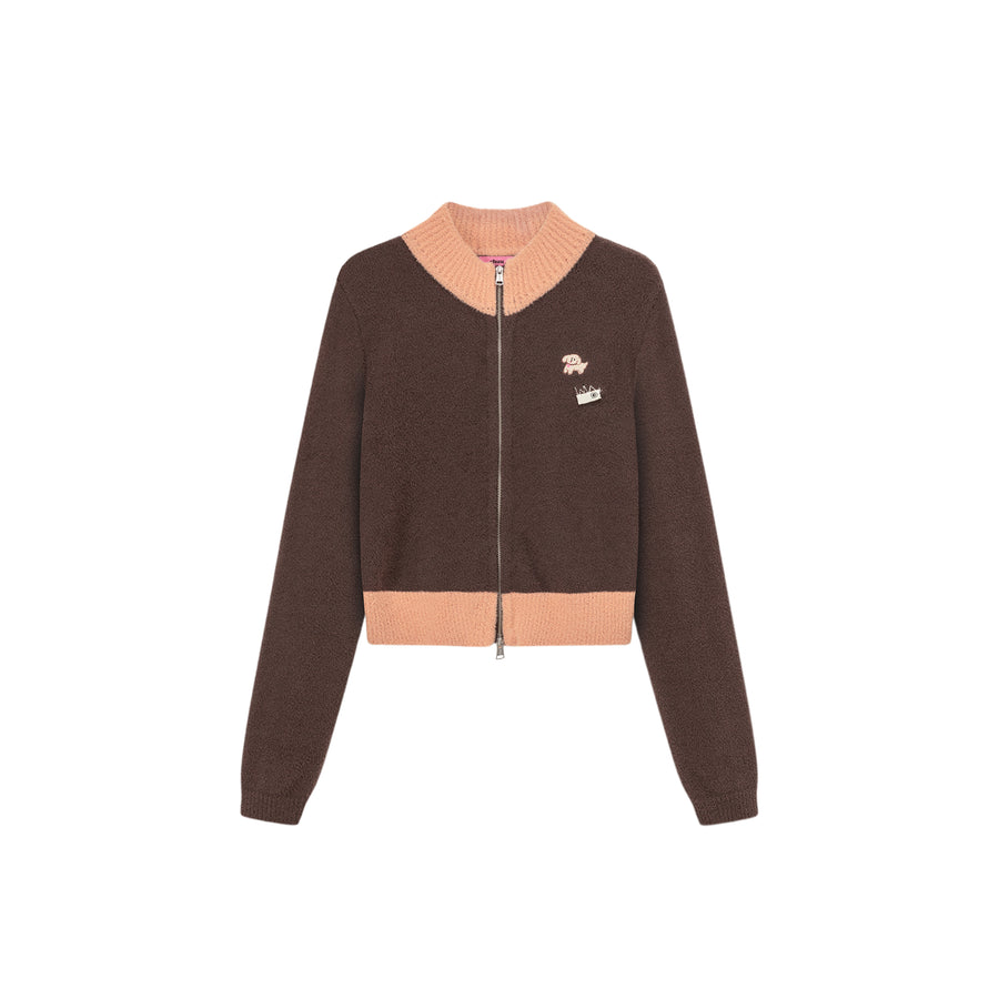 CHUU Color Puppy Logo Zip-Up Cardigan