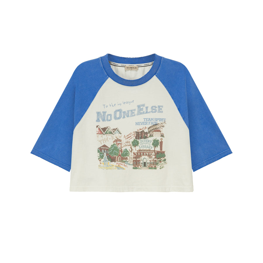 CHUU Raglan Color Crop Printed T-Shirt