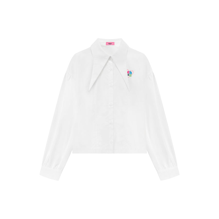 CHUU Point Collar Puff Sleeve Shirt